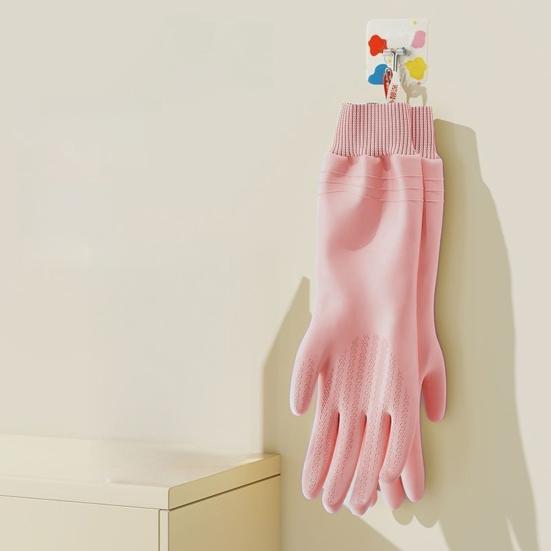 1 Pair Housework Gloves Elastic Textured Cuffs Prevent Water Backflow Cleaning Gloves Grease Removing Gloves