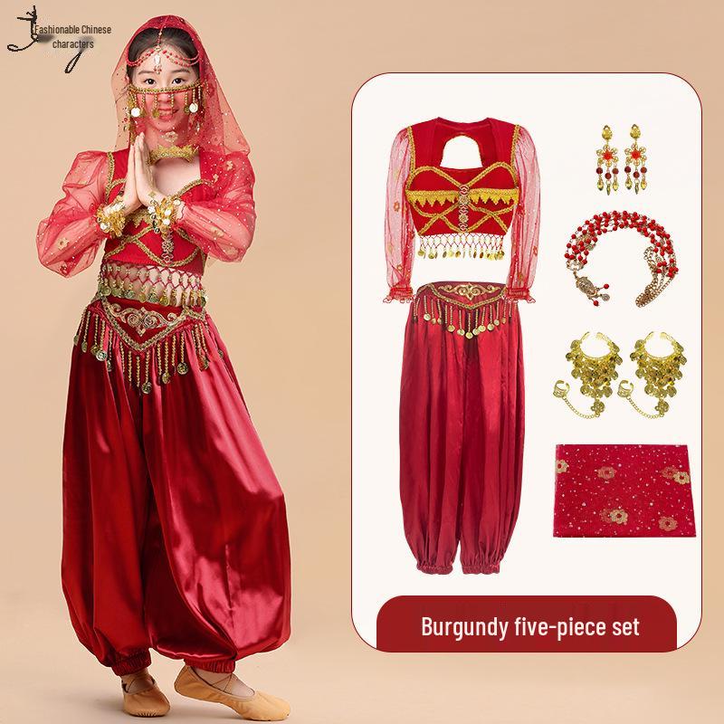 Kinder Indischer Jasmin Prinzessin Tanzkostüm - Ethnische Langarm Performance Outfit