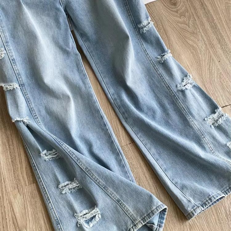 Edgy Hole Denim Loose Pants Women Autumn Newest Distressed Wide Leg Pocket Trendy Street Spicy Girl Y2K Casual Jeans