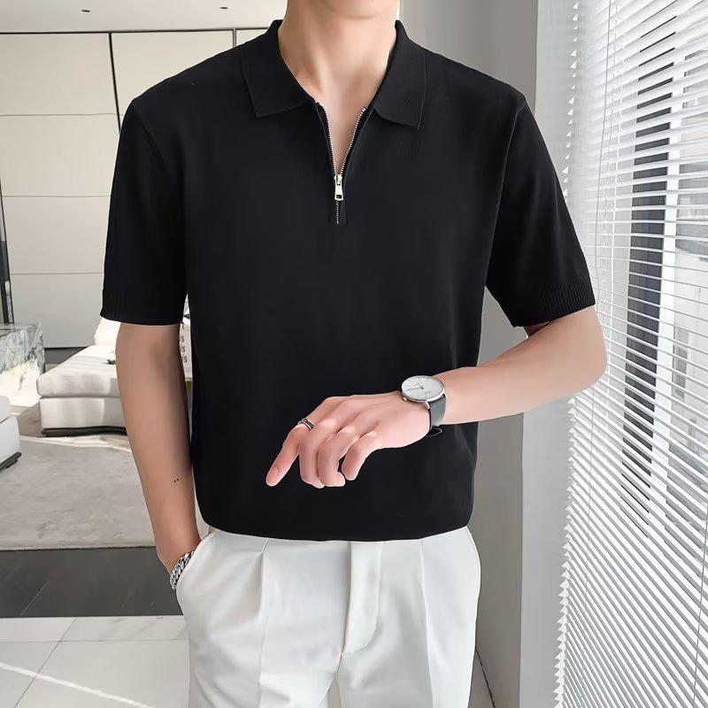 Men's Summer Casual Polo Shirt - Solid Color, Lightweight, Loose Fit, Lapel, Short Sleeves