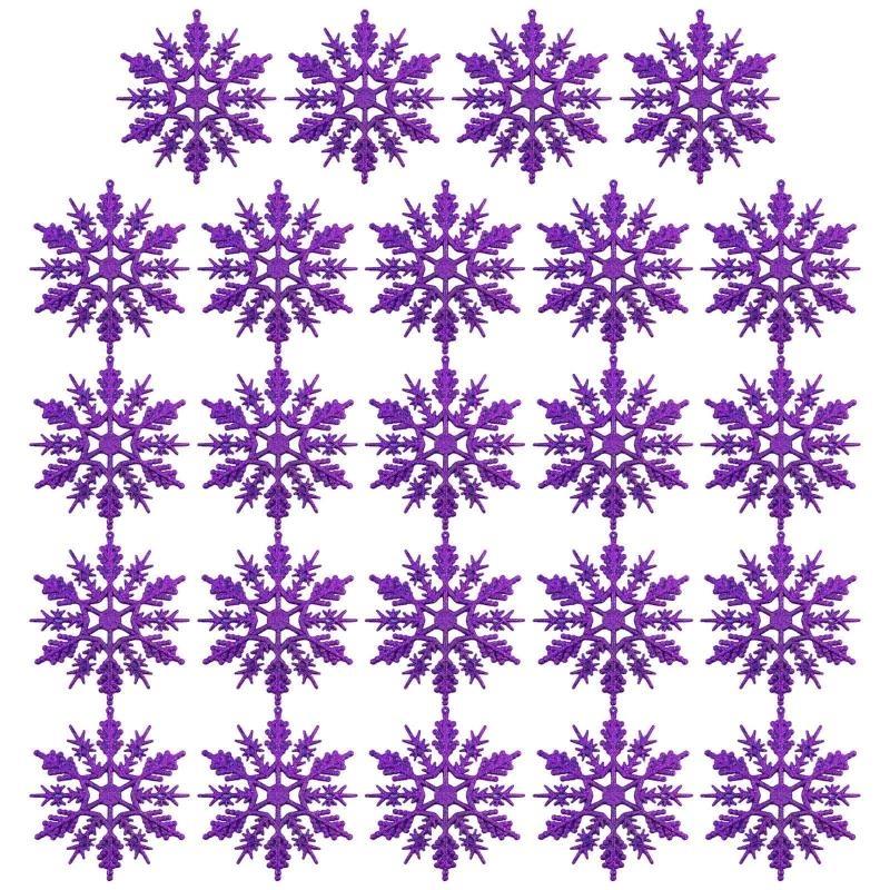 24TE Christmas Snowflake Pendant 24pcs/set Glitter Plastic Hanging Pendant Ornament for Xmas Tree Window Wall Decoration