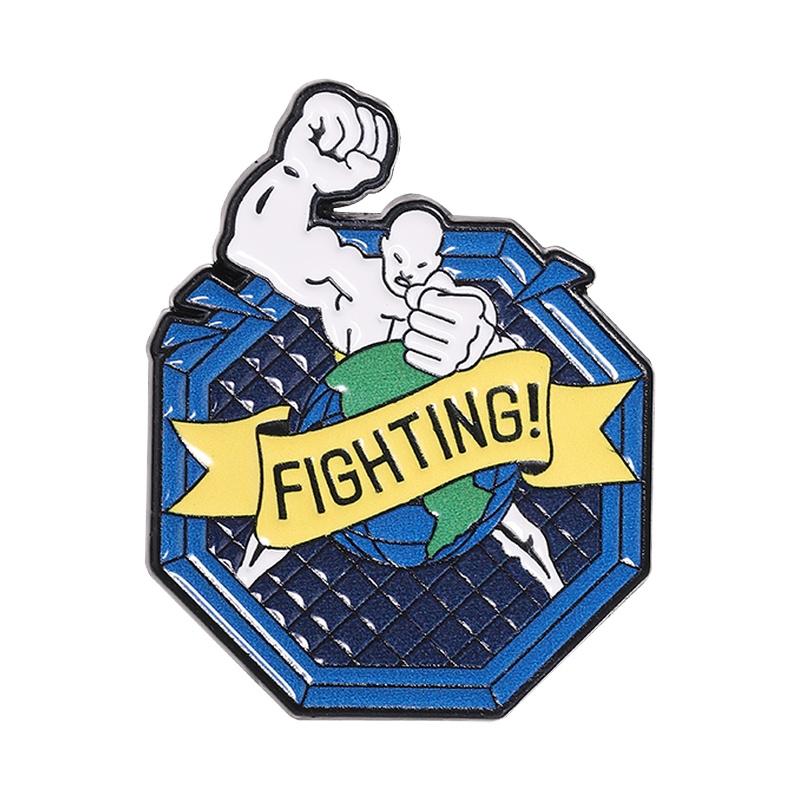 UFC Sport Enamel Pins FIGHTING NEVER GIVE UP Octagonal Cage Arena MMA Fighting Competition Brooches Lapel Badge Jewelry Gifts