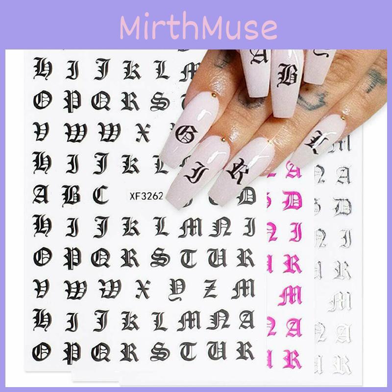 Art Nail 3d Stickers Latin Roman English Alphabet Letter Decals Decoration Tip