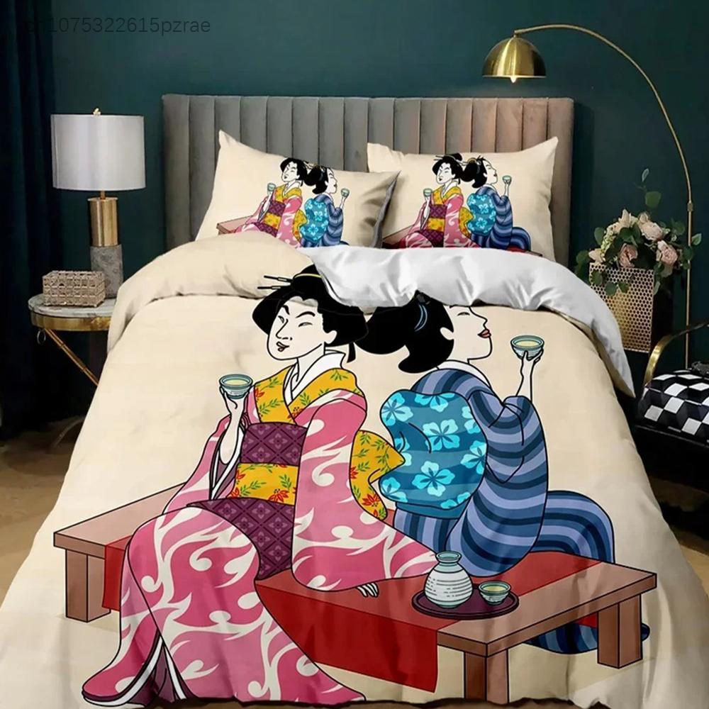 Japanese Element Duvet Cover Set Geisha Japanese Culture Theme Twin Bedding Set Double Queen King Size Polyester Qulit Cover