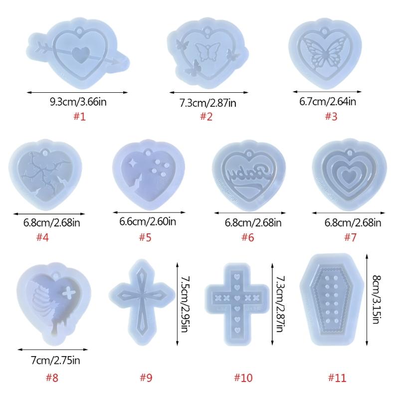 11-styles Love- Keychain Combination Ornament Mold Epoxy Resin Jewelry Mold Resin Casting Pendant Mold Suitable for Diy