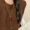 Korean Style Colorful Plush Flower Pendant Necklaces for Women Girls Casual Trendy Pull-Out Long Sweater Necklaces Jewelry Gifts