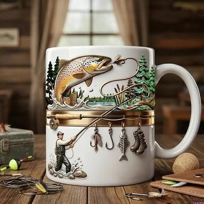 Elegant Drinking Cup with Handle Creative Fishing Themed Ceramic Mug for Hot Drink Excellent Gift for Anglers