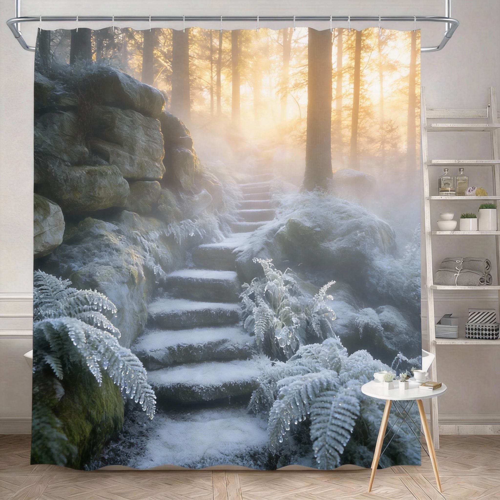 

Шторка для душа «Лесная поляна» 180x180 см – Лесная тропа с мхом и деревьями, Спокойный природный декор для ванной комнаты, 12 крючков 90X180cm(35x70in)