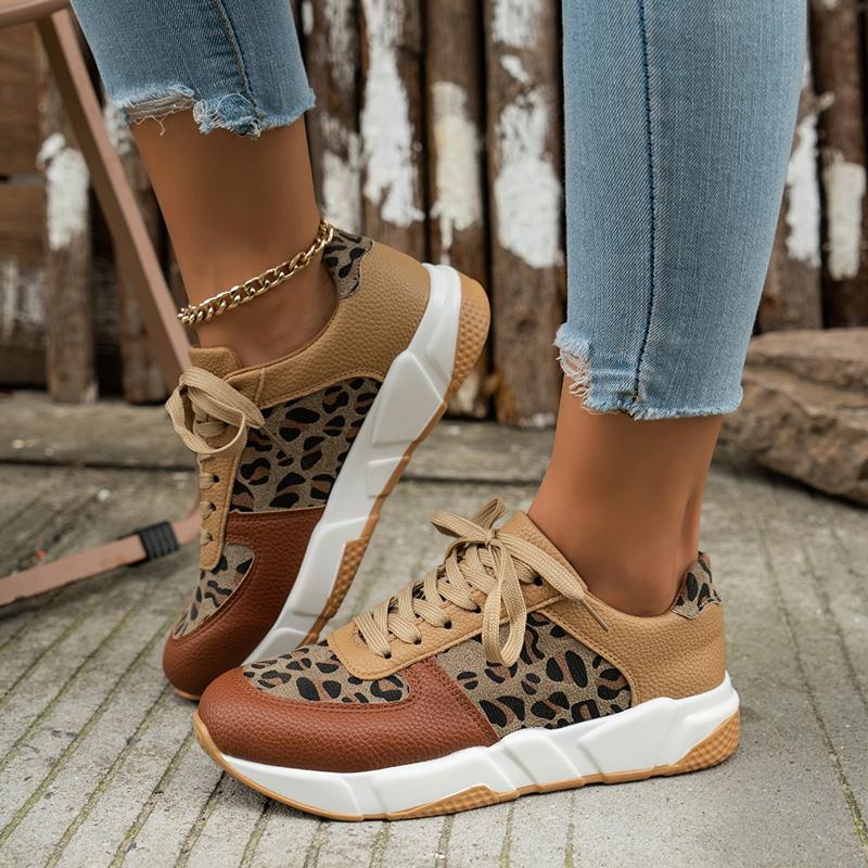 New Spring and Autumn Leopard Print Cross Strap Casual Fashion Vulcanized Shoes Round Toe Low-top Women's Sports Shoes
