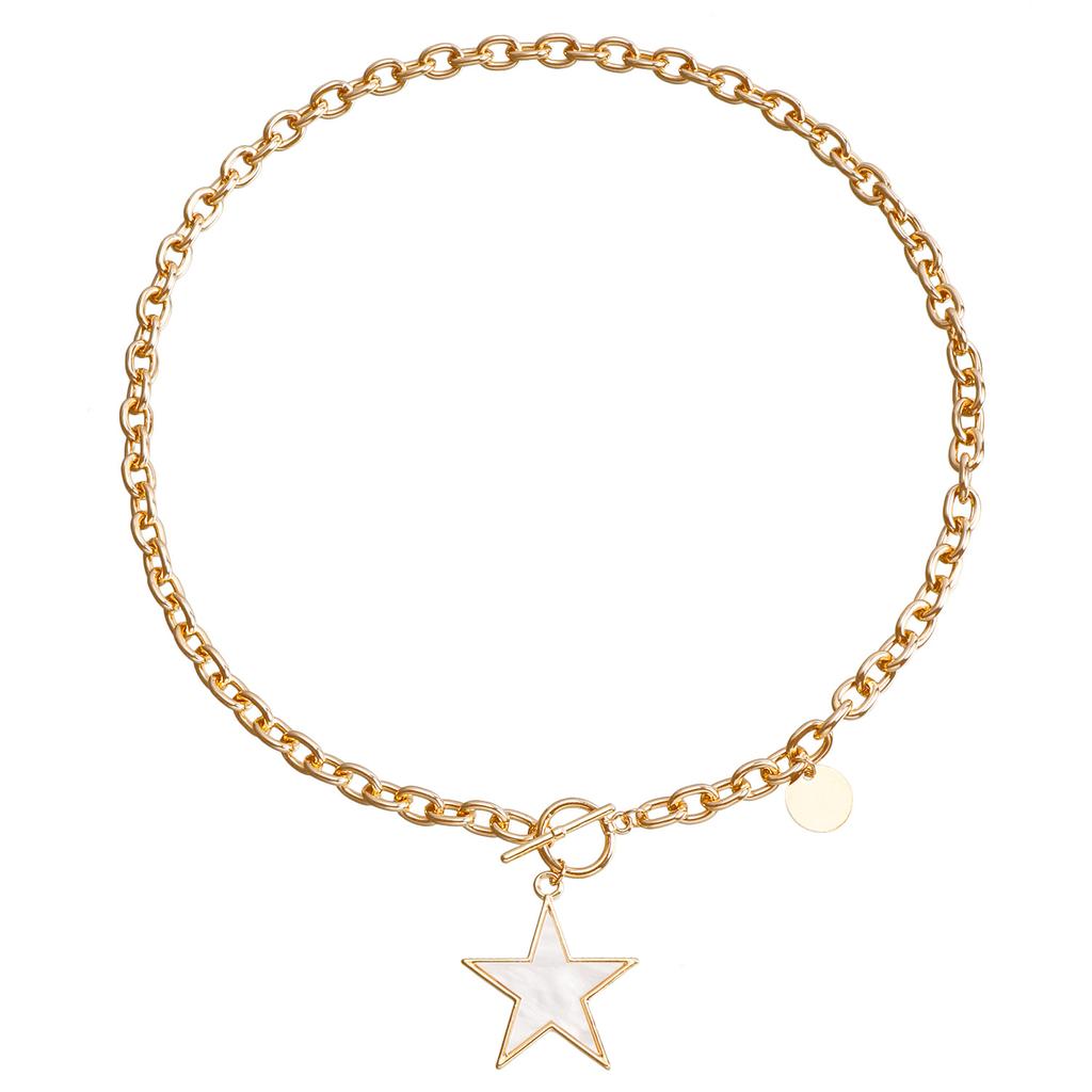 Accessories, Simple White Star Imitation Fritillary Necklace, Temperament Metal Rough Aluminum Chain Sweater Chain