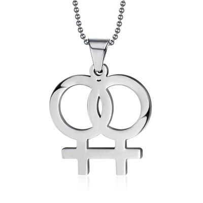 Colar com pingente de símbolo feminino para casal, colar de aço inoxidável com corrente de contas, joias para amantes LGBT, presente