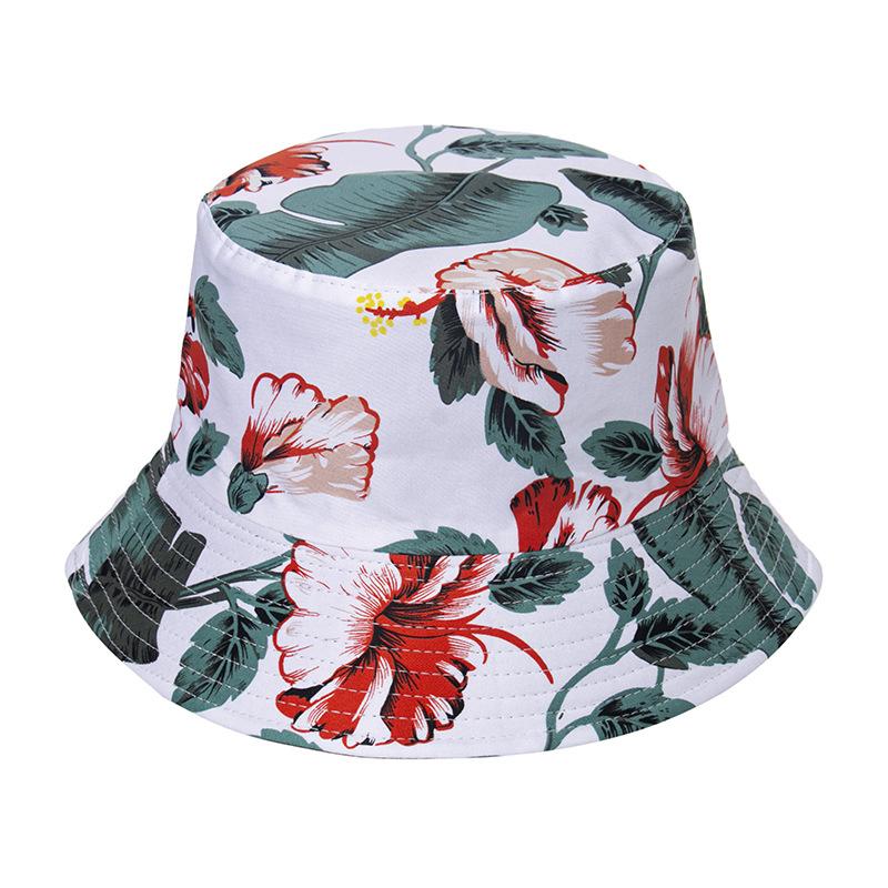 Style Tropical Black And White Leaf Flower Print Shade Doublesided Fisherman Hat