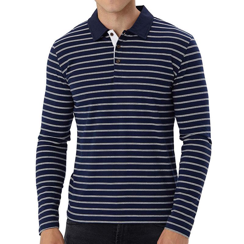 Men's high-end golf striped polo shirt t-shirt men's lapel Paul shirt long sleeve tops