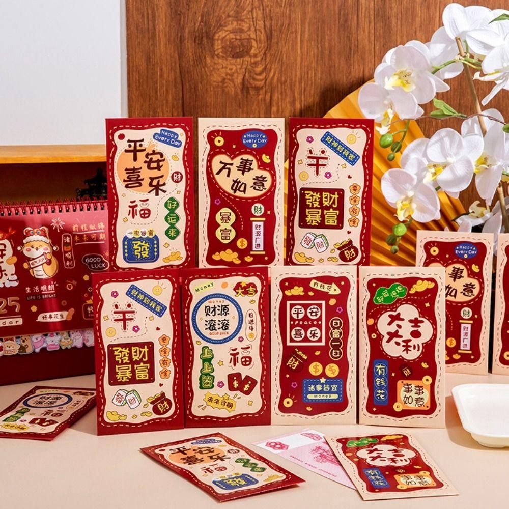 6 Stück/Set Traditioneller Glücks-Umschlag Roter Umschlag im chinesischen Stil Geldumschlag Neujahrs-Geldgeschenk Kindergeschenk