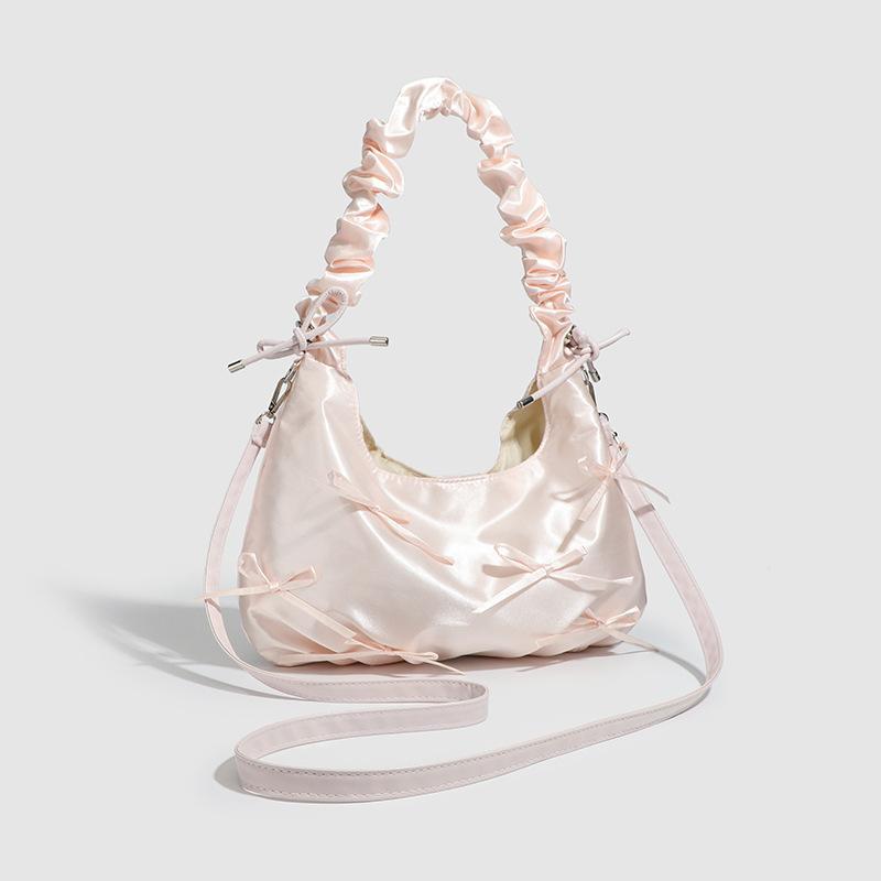 Sweet Girl Bow Cloud Bag, Pleated Hand-held Small Bag, Single-shoulder Armpit Bag