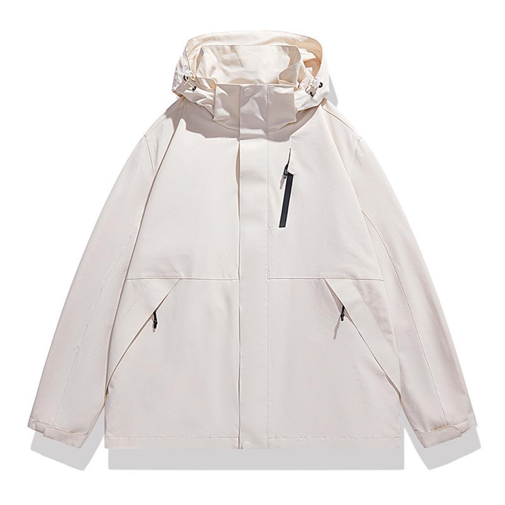 Men's Solid Color Jacket  Light Workwear Style Jacket Men's Hooded Trendy Sports Casual Jacket