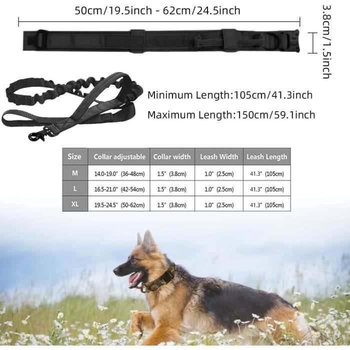 Collier pour chien - K9 - Réglable - Nylon durable - Poignée rembourrée - Taille moyenne et grande