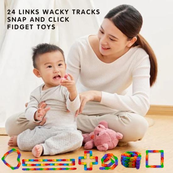 4Pcs Wacky Track Fidget Toy Stress Anxiety Relief Educational Rainbow Jointed Track Kids Teens Adults Sensory Toy Goodie Bag Stuffer Party Favors