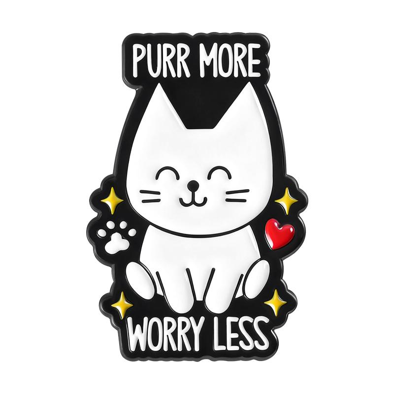 Ramen Wein Kaffee Katzen Emaille Anstecker Schnurr Mehr Sorge Weniger Anstecknadeln Revers Abzeichen Cartoon Tier Schmuck Geschenk für Kinder Freunde