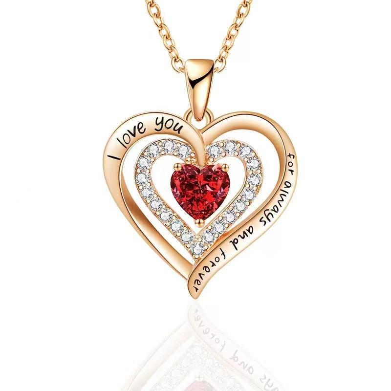New June Birthstone Heart Pendant Necklaces Inlaid Zircon Fashion Personalized Stainless Steel 40+5cm&heart