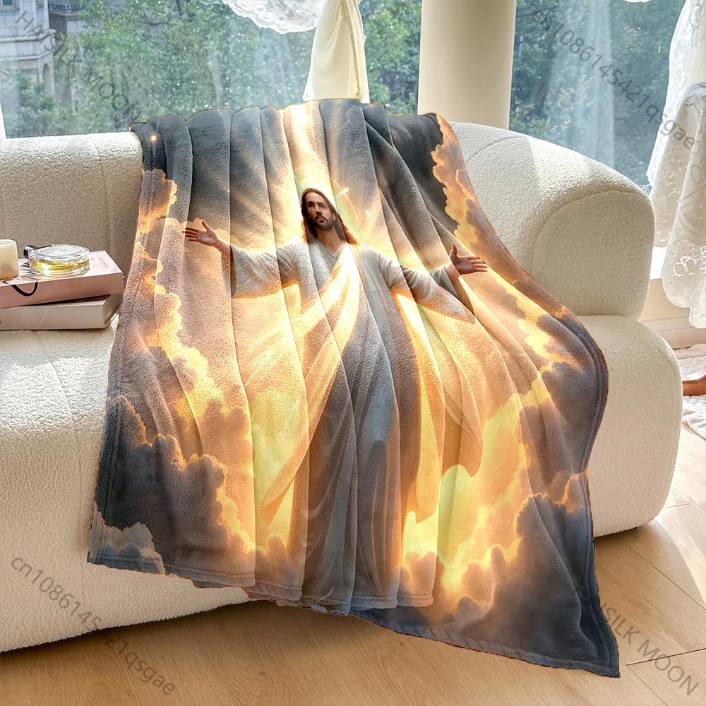 Jesus mit Drei Goldenen Lichtern in den Wolken Druckdecke Warm Weich Flauschig Kinder Erwachsene Sofa Bett Überwurf Decke Reise Camping Wohnmobil