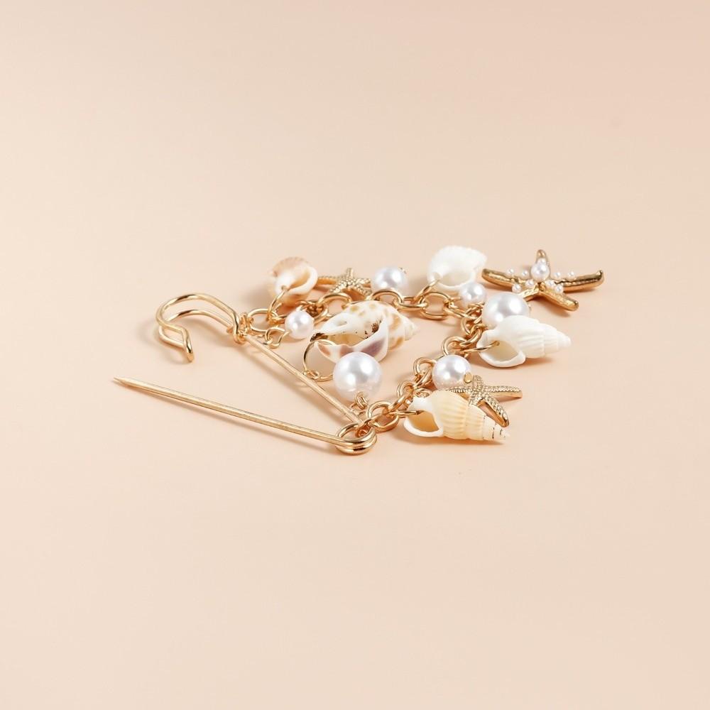 Fashion Pearl Shell Lady's Brooch Anti Exposure Fixed Pants Fixed Pin Versatile Creative Tassel Chain Brooch Clothes Decor