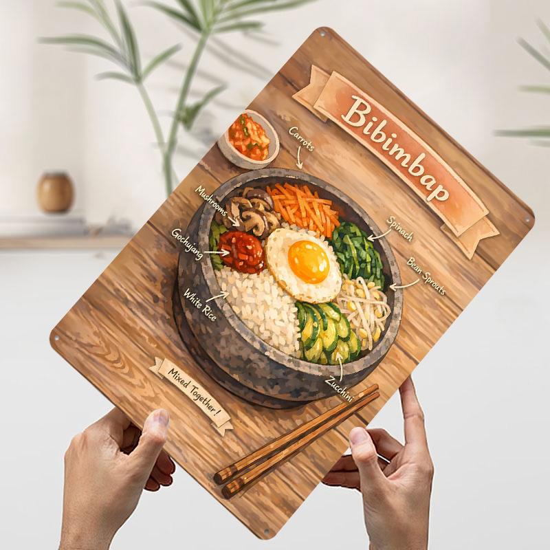 

Bibimbap Korean Dish Poster Customized Wall Art Vintage Metal Signs Retro Tin Plaque for Man Cave Luxury Home Decor Items Room 20x30cm（7.8x11.8inch）
