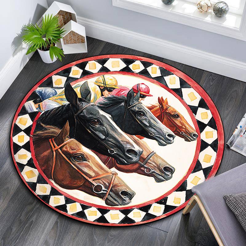 

Horse Racing Round Area Rug,Carpet Rug for Living Room Bedroom Sofa Playroom Decor,Non-slip Floor Mat 80cmx80cm