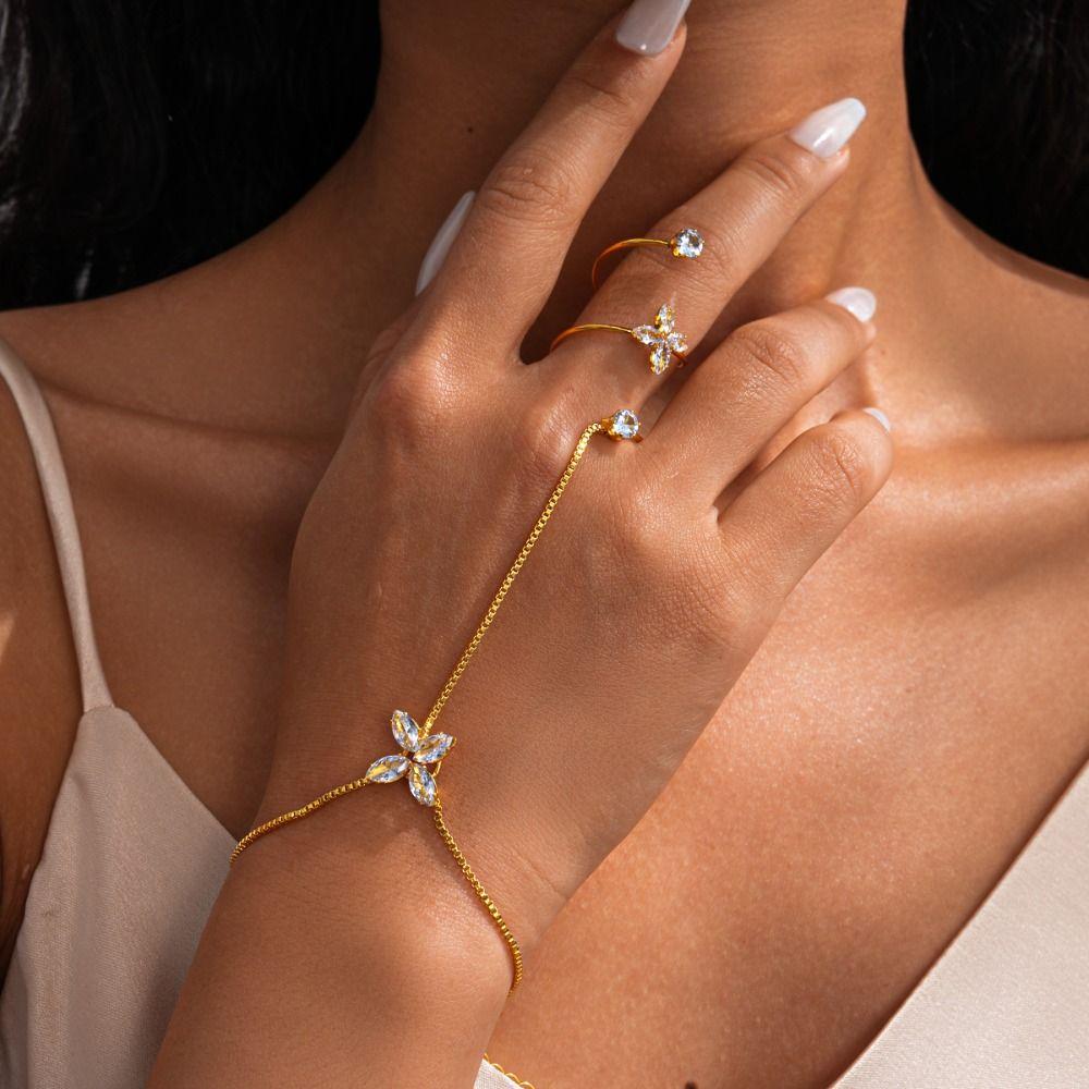 Elegant Adjustable Flower Bracelets Adjustable Bracelet Ring Set  Daily Wear