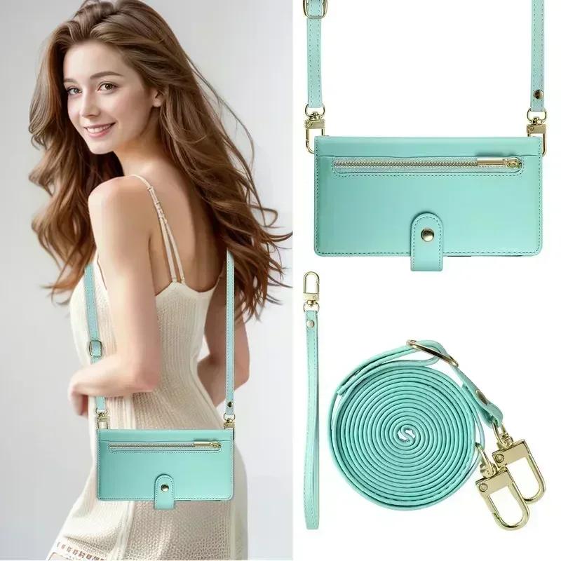 Zipper Leather Crossbody Phone Case for iPhone 17 Air 16 15 14 13 12 11 Pro Max 16e XS XR 8 7 Plus SE Card Solt Wallet Cover