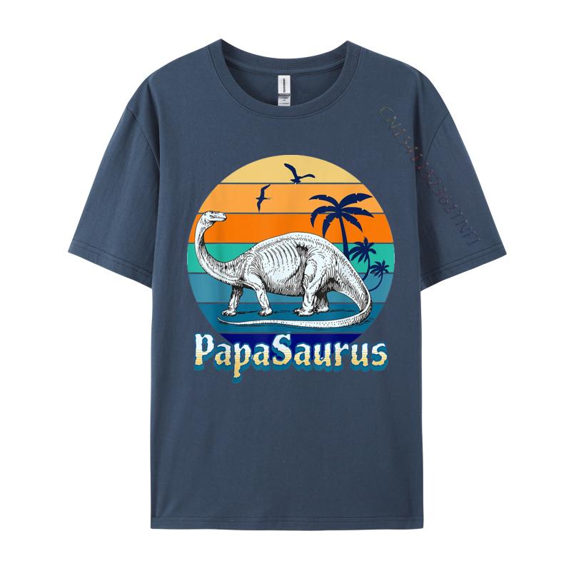 Papasaurus Dad Daddy Papa TShirts Vintage Beach Sunset Cartoon Printed T Shirts Street T Shirts 2024 New