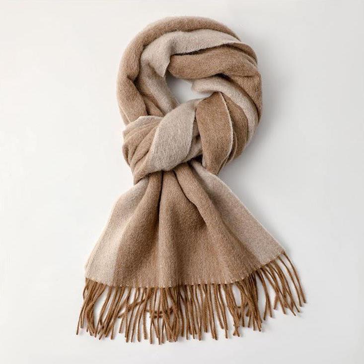 35x196cm Men's 100% Wool Ombre Gradient Scarf Thick Winter Warm Neck Wrap Dual-Color Fall Winter Accessory for Men