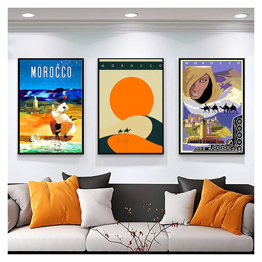 Canvas Paintings Vintage Wall Kraft Posters Coated Stickers Home Decorative Gift Visit Africa Morocco Desert Travel
