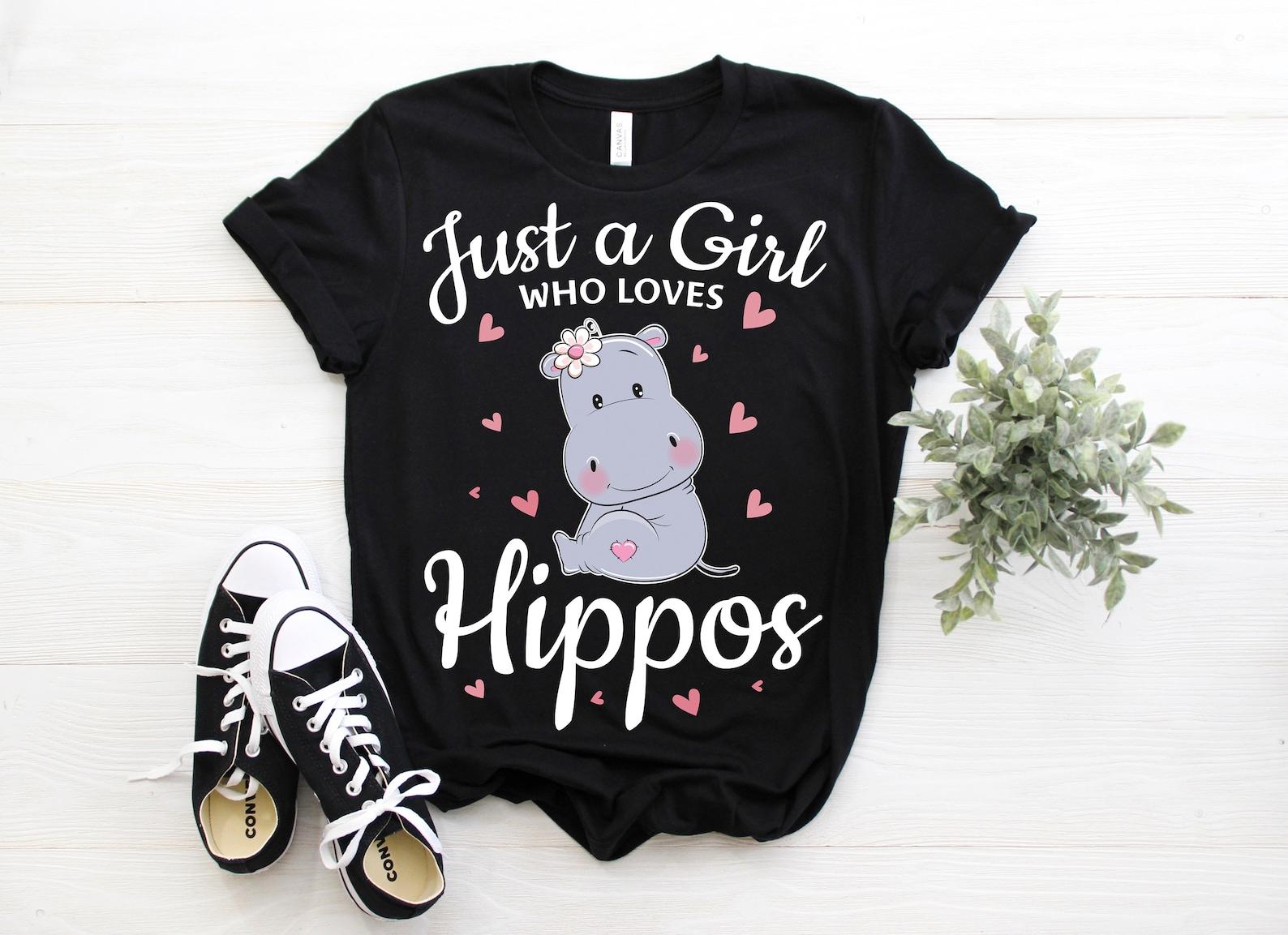 Just A Girl Who Loves Hippos Hippopotamus Hippo T-Shirt, Cute Hippos Costume Gift, Funny African Wildlife Animals Lover, Birthday Zoo Trip, 150