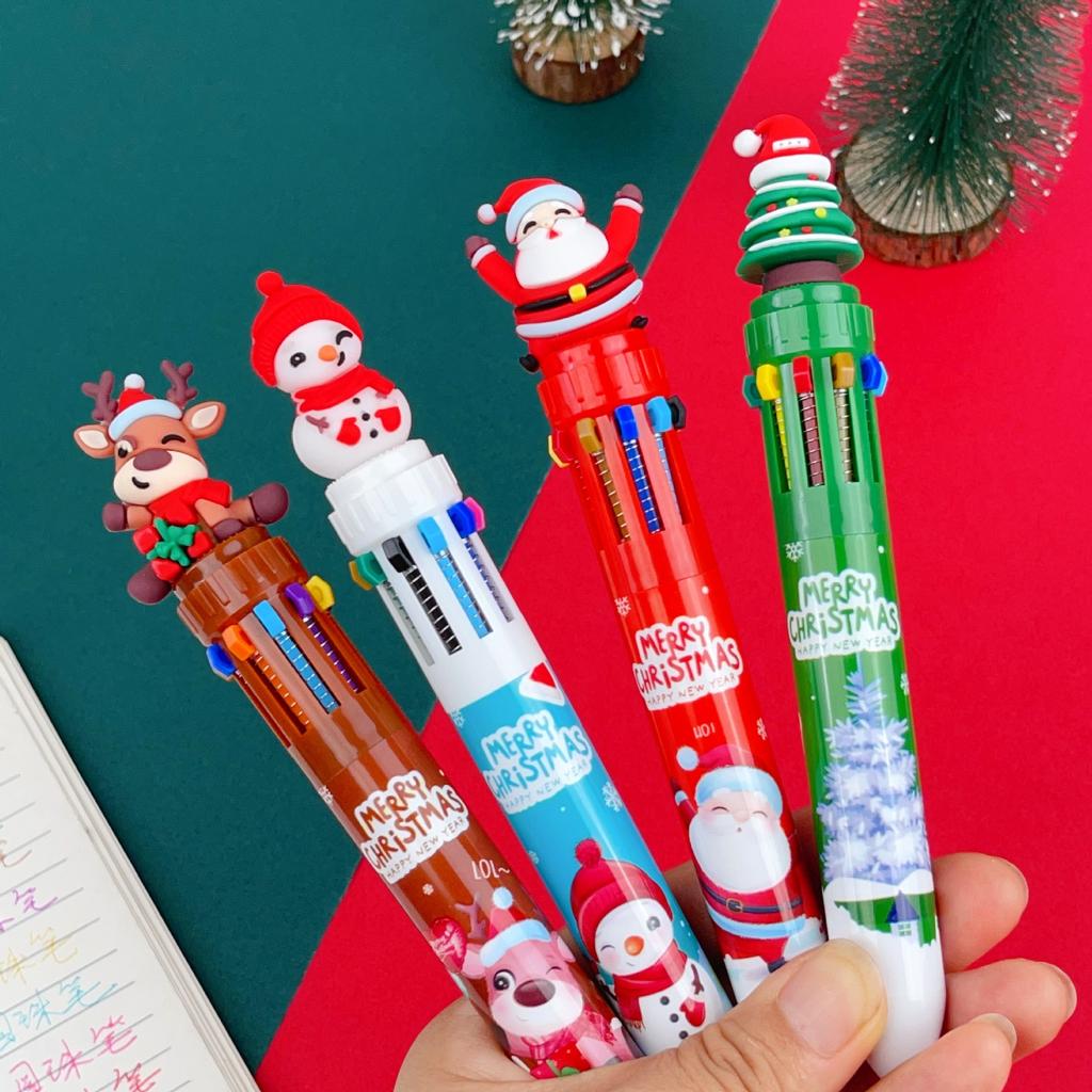 10 Pcs Christmas Cartoon Ten Color Pens for Children Birthday Christmas Carnival Party Gifts School Kindergarten Reward Pack