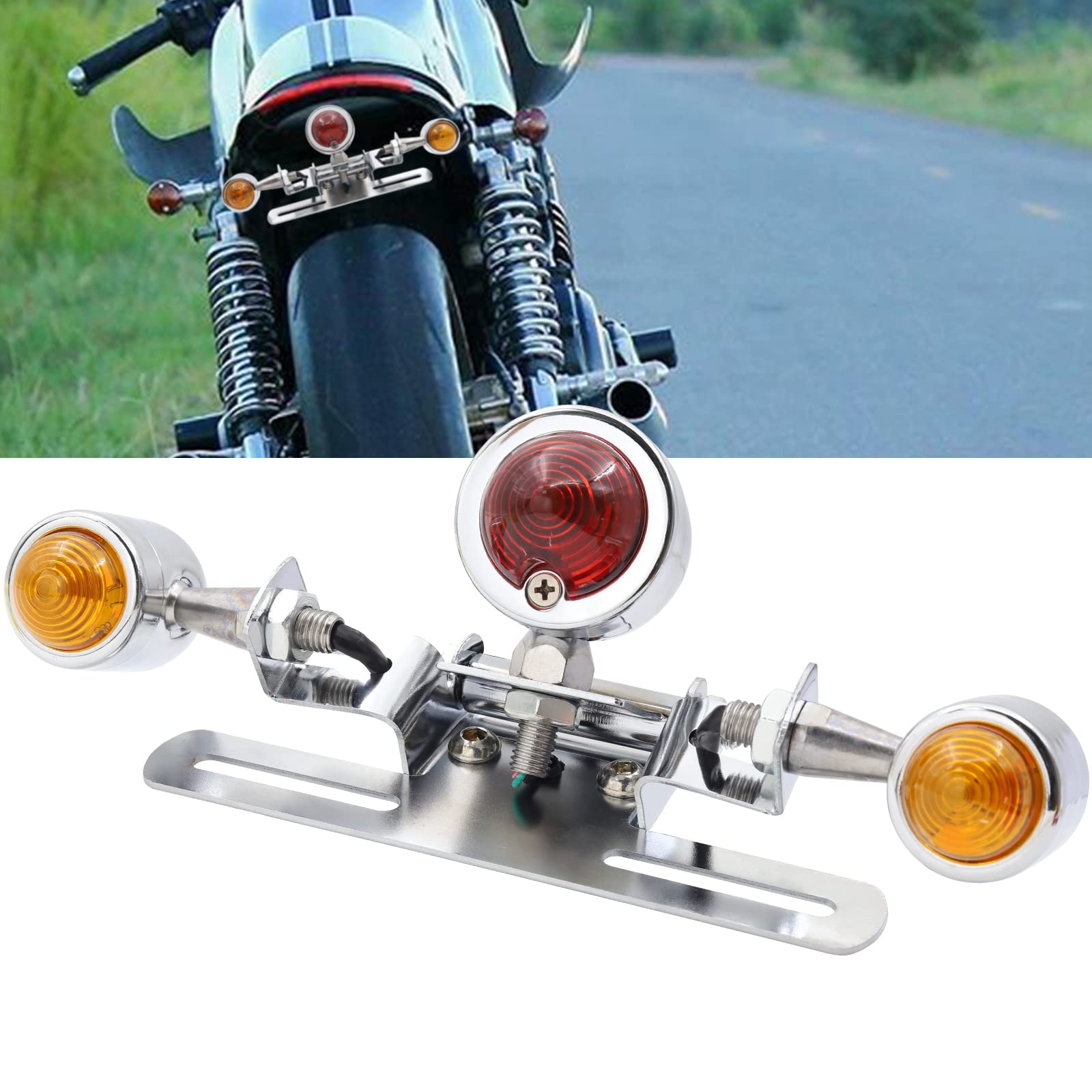 

Ygmylandbb Motorcycle Taillight Brake Light Turn Signal Lamp Integrated LED DC12V Universal Taillight Bullet Shape Waterproof Round License Plate Ligh