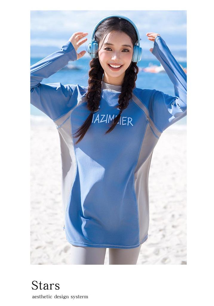 Women's Two-Piece Long Sleeve Quick-Dry Surfing Suit with Sun Protection