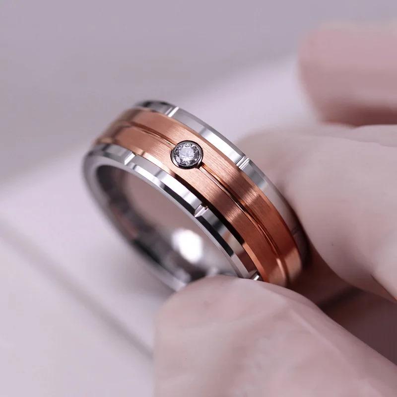 Fashion 8mm Black Brushed Titanium Stainless Steel Rings For Men Women Thin Gold Color Groove Promise Ring Wedding Party Jewelry