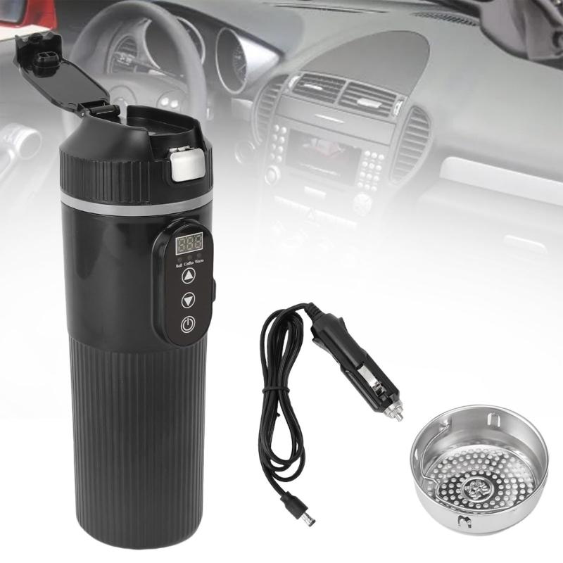 500ml Portable 304 Stainless Steel Car Heated Cup Auto Heating Coffee Mug With Temperature Display For Travel Camping Gi