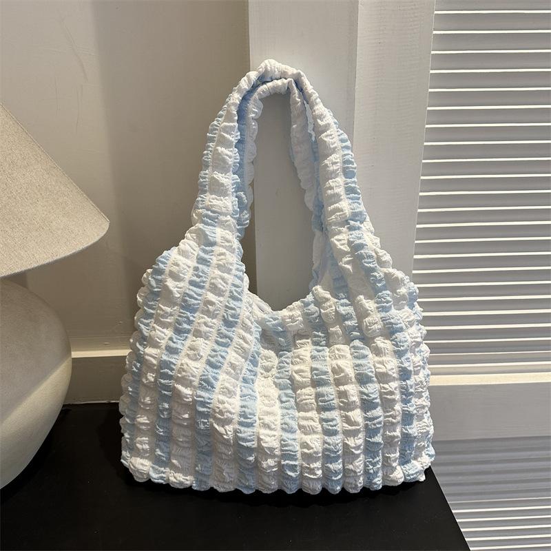 Small fresh bubble casual personality winter large capacity commute pleated portable shopping bag shoulder tote bag