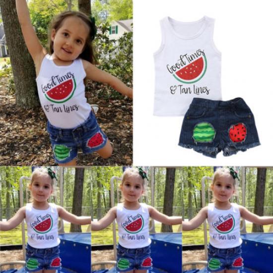 Fashion Kids Baby Girl Vest Tops Shorts Pants Ripped Jeans Summer