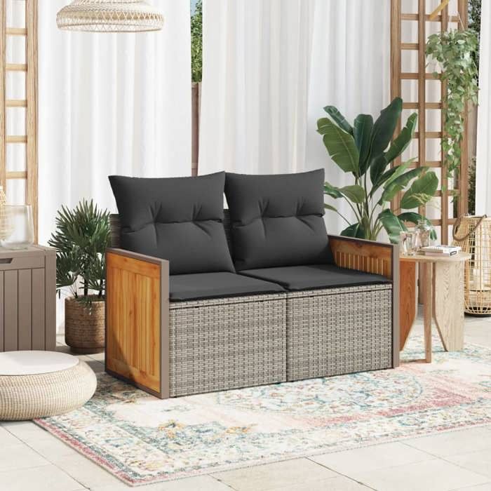 VidaXL 2-seater Garden Sofa with Cushions Grey Braided Resin 366130