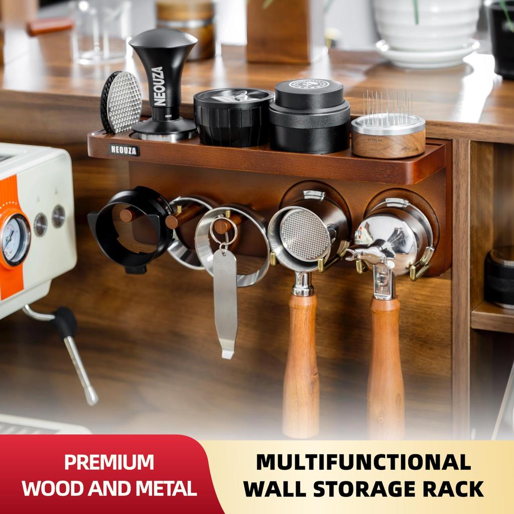 NEOUZA Espresso Accessory Wall-Mounted Storage Stand for 515358mm Coffee Tampers, Distributors, and Portafilters, for Bars, Homes, and Offices