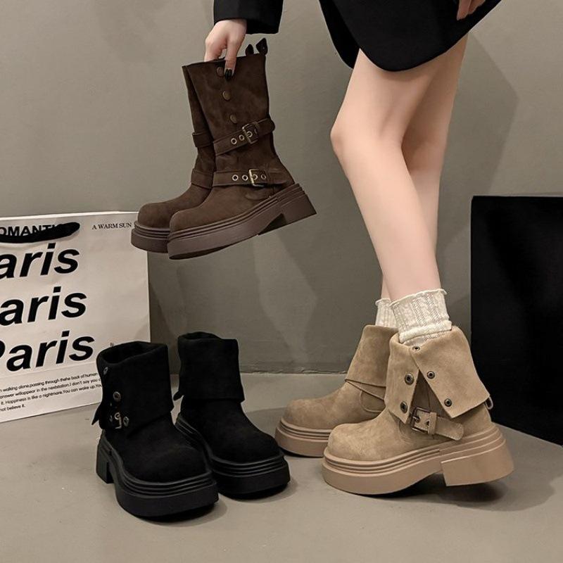 Thick-soled Boots Women's 2025 New Autumn and Winter But Knee Suede Boots Women's Thin Tall Knight Boots