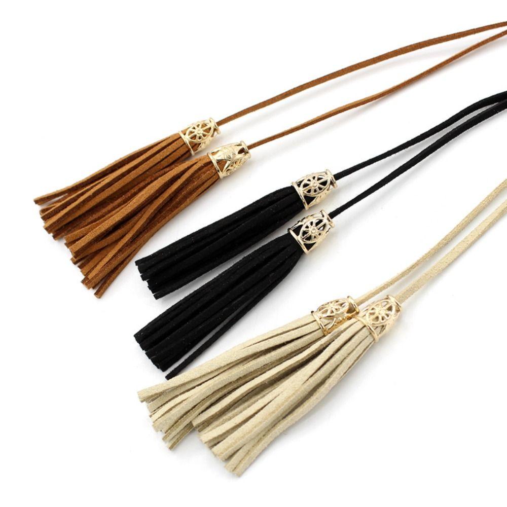Ethnic Style Braided Tassel Belt Solid Color Women Waist Chain Fashion Hollow Belt