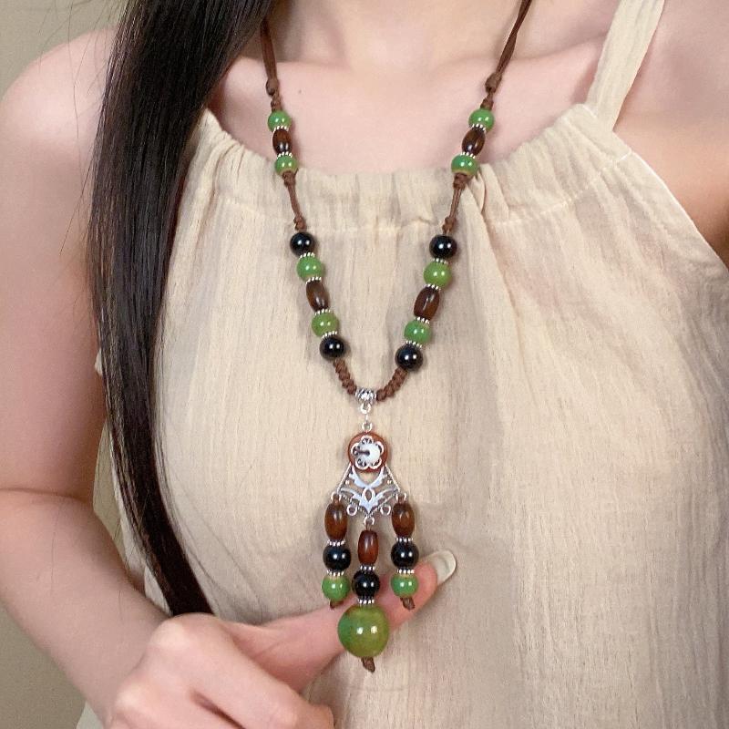 Vintage náhrdelník v bohémském stylu pro dívku, etnický styl, keramický přívěsek s motýlem, náhrdelník, šperk, dárek