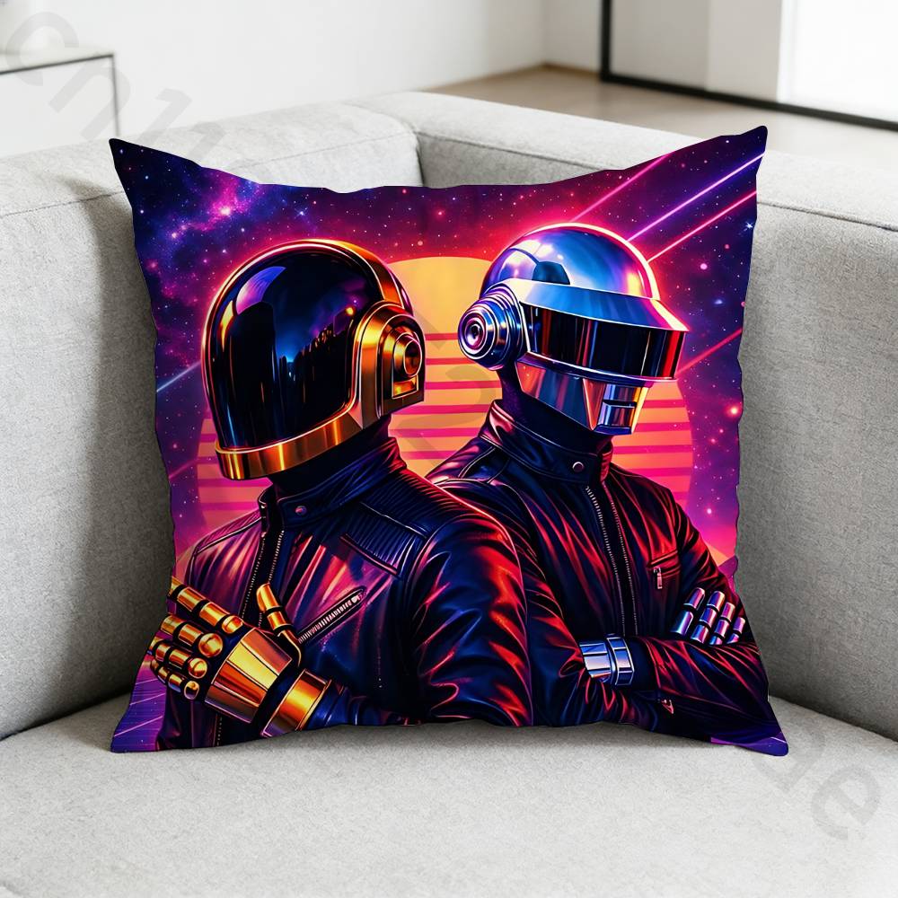 DDaft PPunk Band Pillow Case Antidustmite Pillowcase Invisible Zipper Silky Short Plush Sofa Cushion Cover