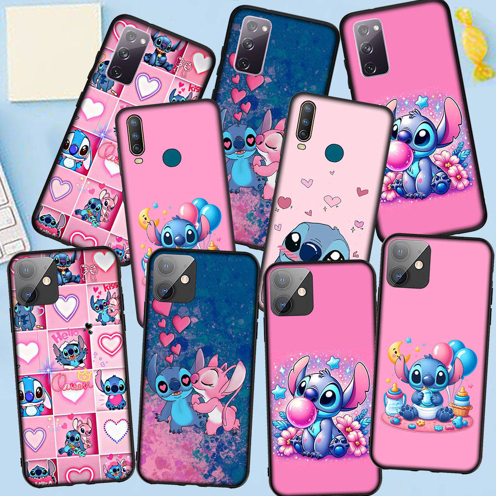 Phone Case for Samsung Galaxy S25 S24 S23 iPhone 16 15 Xiaomi Redmi Note 14 13 12 16E X 11 Pro Max OPPO Moto Huawei Blue Lilo Comics Stitch Pink Cover