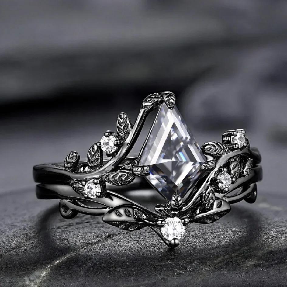 

New explosive gun black jewelry, hot-selling polygonal zircon pair ring women s ring 5