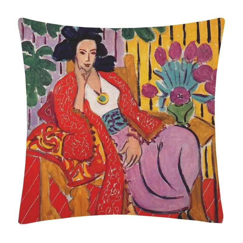 Henri Matisse Printed Cushion Cover Portrait Oil Art Painting Decorative Pillowcase Home Decor Polyester Cotton Linen 45X45cm